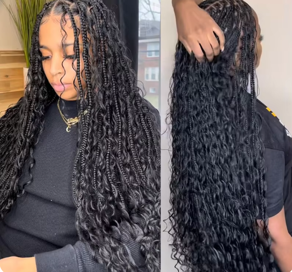 32 Inch Full Lace Synthetic Wig Knotless Braids Boho Goddess Style 32 inch Boho Knotless Box Braids Full Lace Wig Review | TikTok main image 4