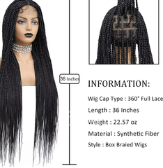 Nori 36" Full Lace Braided Wigs Synthetic Box Braids Lace Front Wigs Knotless Braided Wigs For Black Women Small Box Square Hair Wigs
