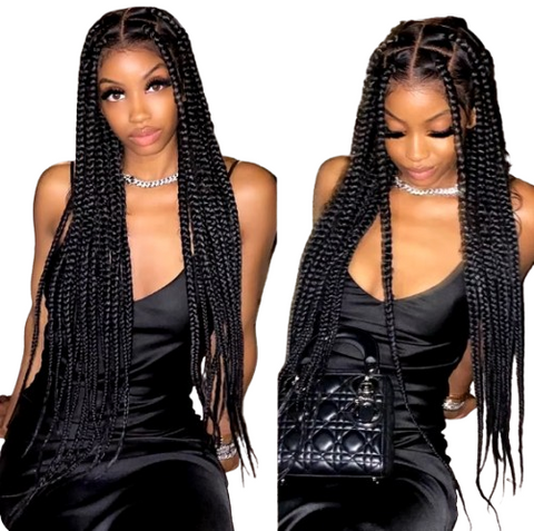Knotless Large Box Braided Wigs Synthetic Full Lace Front Braided Wigs For Black Women 36 Inch Jumbo Braids Cornrows Wigs Onsale