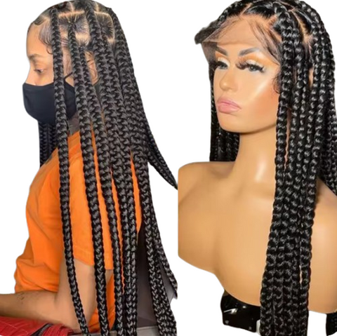 Knotless Large Box Braided Wigs Synthetic Full Lace Front Braided Wigs For Black Women 36 Inch Jumbo Braids Cornrows Wigs Onsale