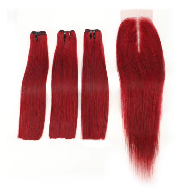 8-20Inch Straight Human Hair Bundles 99j Burgundy Red Raw Human Hair Extension Bone Straight Weave Bundles with 2x6 Lace Closure
