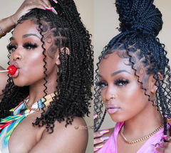 Sani 12" Short Bob Braided Wigs Blonde Color Synthetic Full Lace Wig Goddess Boho Box Braids Wigs Black Burgundy Knotless Curly Hair