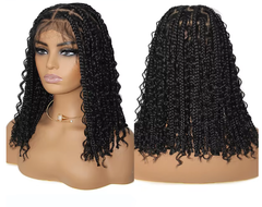 Sani 12" Short Bob Braided Wigs Blonde Color Synthetic Full Lace Wig Goddess Boho Box Braids Wigs Black Burgundy Knotless Curly Hair