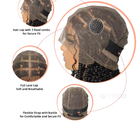 Sani 12" Short Bob Braided Wigs Blonde Color Synthetic Full Lace Wig Goddess Boho Box Braids Wigs Black Burgundy Knotless Curly Hair