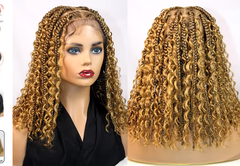 Sani 12" Short Bob Braided Wigs Blonde Color Synthetic Full Lace Wig Goddess Boho Box Braids Wigs Black Burgundy Knotless Curly Hair