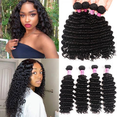 Bibi Hair 4 Bundles Human Deep Wave With Lace Frontal