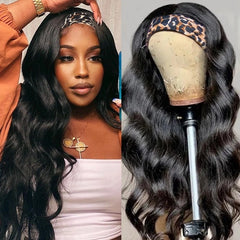 Tiwa New Headband Wig Body Wave Natural Color Human Virgin Hair Wig Headband Half Wig