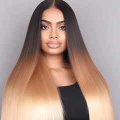 Verani 3 Tones Ombre Straight Human Hair Lace Closure Sew In 1B/4/27 Remy Hair