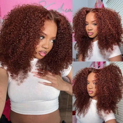 Molyko 6x4.5 Wear Go Pre-Plucked Reddish Brown Kinky Curly Wig