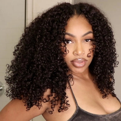 V Part Wig glueless curly human hair beginner friendly no leave out natural scalp easy install wig
