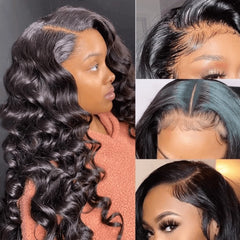 Lucy Loose Deep Wave Natural Black 13x4 Transparent Lace Front Pre Plucked Wig With Baby Hair