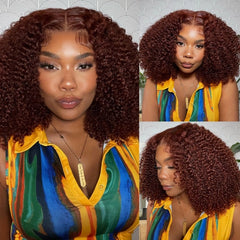 Molyko 6x4.5 Wear Go Pre-Plucked Reddish Brown Kinky Curly Wig