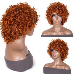 Lima Colored Ginger Orange Glueless Short Pix Cut Bob Wigs Bouncy Curls with Bangs