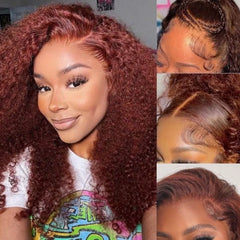 Molyko 6x4.5 Wear Go Pre-Plucked Reddish Brown Kinky Curly Wig