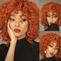 Lima Colored Ginger Orange Glueless Short Pix Cut Bob Wigs Bouncy Curls with Bangs