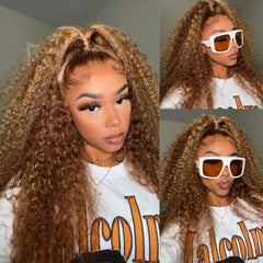 Lyn Wear Go 6x4 Pre Cut Lace Honey Blonde Highlights Curly Air Wig