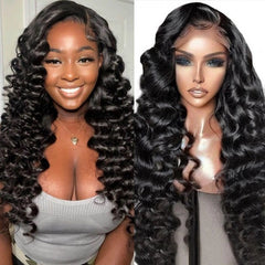 Lucy Loose Deep Wave Natural Black 13x4 Transparent Lace Front Pre Plucked Wig With Baby Hair