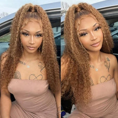 Lyn Wear Go 6x4 Pre Cut Lace Honey Blonde Highlights Curly Air Wig