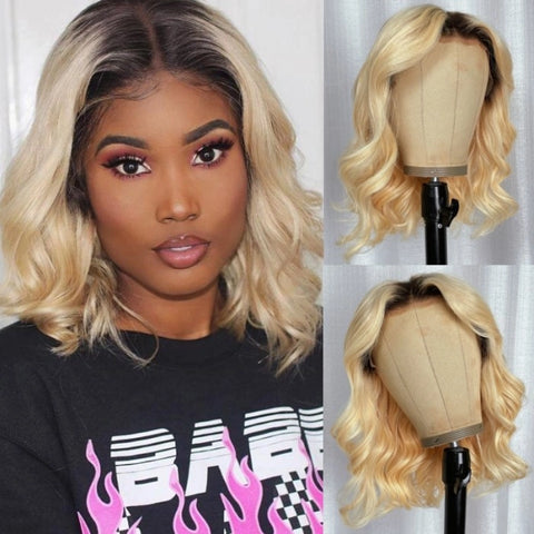 Vera 613 Blonde Loose Wave Bob Wig With Dark Roots 13x4 Lace Front