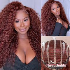 Molyko 6x4.5 Wear Go Pre-Plucked Reddish Brown Kinky Curly Wig