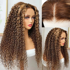 Lyn Wear Go 6x4 Pre Cut Lace Honey Blonde Highlights Curly Air Wig