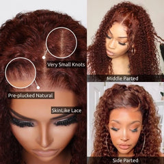 Molyko 6x4.5 Wear Go Pre-Plucked Reddish Brown Kinky Curly Wig