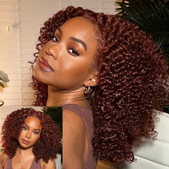 Molyko 6x4.5 Wear Go Pre-Plucked Reddish Brown Kinky Curly Wig