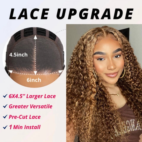 Lyn Wear Go 6x4 Pre Cut Lace Honey Blonde Highlights Curly Air Wig