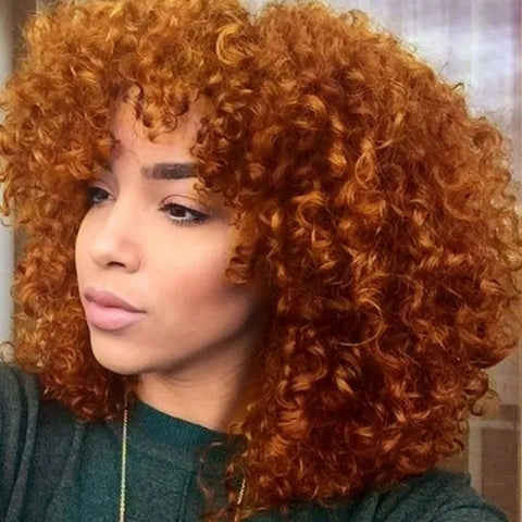 Lima Colored Ginger Orange Glueless Short Pix Cut Bob Wigs Bouncy Curls with Bangs