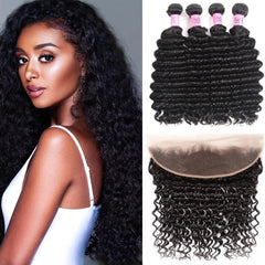 Bibi Hair 4 Bundles Human Deep Wave With Lace Frontal