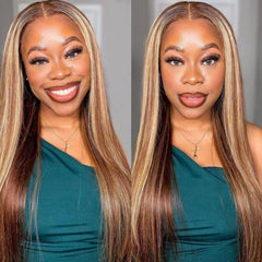 Amie Wear Go 6x4.5 Pre Cut Lace Honey Blonde Highlights Straight Hair Air Wig