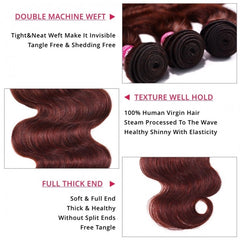 Roselyn Reddish Brown Body Wave 1Pc 100% Remy Human Hair Bundle