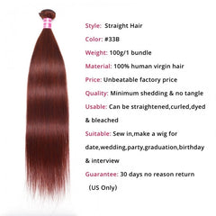 Rally Reddish Brown Straight 1Pc 100% Remy Human Hair Bundle