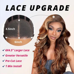 Amie Wear Go 6x4.5 Pre Cut Lace Honey Blonde Highlights Straight Hair Air Wig