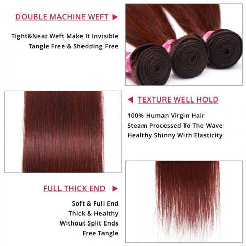 Rally Reddish Brown Straight 1Pc 100% Remy Human Hair Bundle