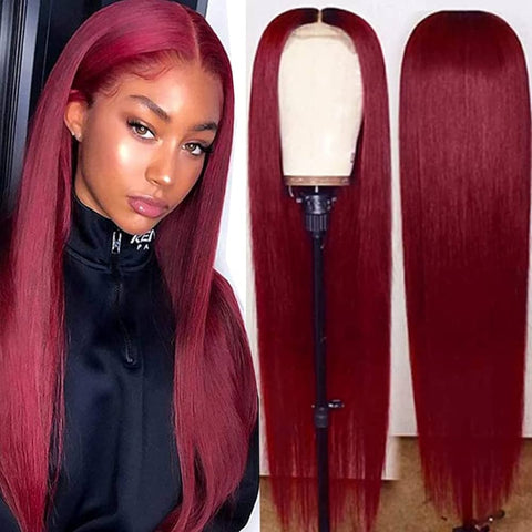 Larisa Burgundy Bone Straight 13x4 lace frontal wig