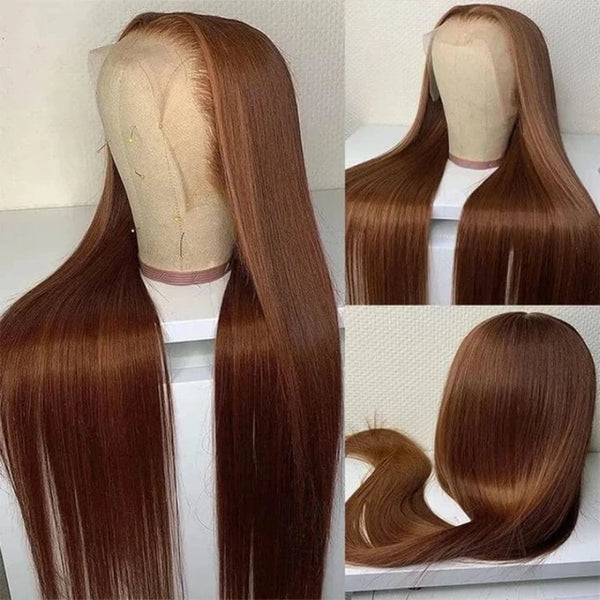 Kristy 13x4 Chocolate Brown Straight Lace Front Wigs Human Hair 13x6 Transparent HD Lace Frontal Wig Pre Plucked Brown Glueless Wigs