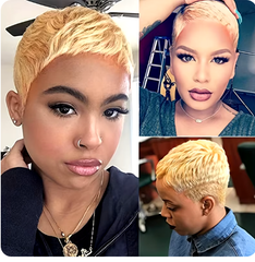 machine made remy hair wigs for women short layered pixie cut human hair wig natural black/99j/27 color 150% density 4inch