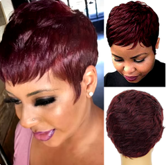 machine made remy hair wigs for women short layered pixie cut human hair wig natural black/99j/27 color 150% density 4inch