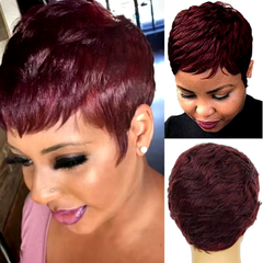 machine made remy hair wigs for women short layered pixie cut human hair wig natural black/99j/27 color 150% density 4inch