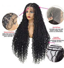 Long 32 Boho Braided Full Lace Front Wigs Synthetic Blonde Curly Goddess Locs Cornrows Wigs Pre Plucked Baby Hair Box Braids Wig