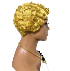 Pixie Cut Wig Honey Blond Water Deep Wave Brazilian Human Hair Wig Short Afro Curly Wave Afro Puff Kinky Curly Wig Machine Made