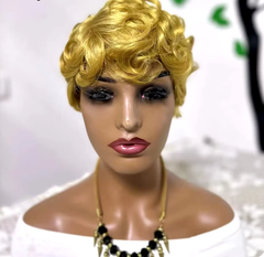 Pixie Cut Wig Honey Blond Water Deep Wave Brazilian Human Hair Wig Short Afro Curly Wave Afro Puff Kinky Curly Wig Machine Made