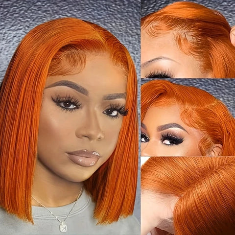 Loni 200% Density Ginger Orange Straight Bob Wig 13x4 Lace Frontal Bob Human Hair Wigs For Black Women Brazilian Remy Straight Wig