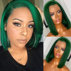 Kaima Dark Green Short Bob Wigs Lace Frontal Human Hair Wigs For Women Pre Plucked Brazilian Colored Straight 13x4 Lace Front Bob Wigs