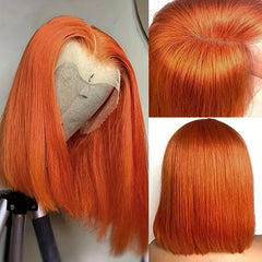 Loni 200% Density Ginger Orange Straight Bob Wig 13x4 Lace Frontal Bob Human Hair Wigs For Black Women Brazilian Remy Straight Wig