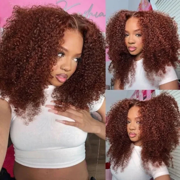 Sani Reddish Brown Jerry Curly 13x4 Lace Front Wig 250%Remy Human Hair Wigs 13x6 Kinky Curly Glueless HD Transparent Lace Frontal Wig