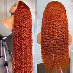 Mona Orange Ginger Deep Wave Human Hair Wig 250 Density 13x4 13x6 Curly Wave Color Lace Frontal Human Hair Wigs For Women