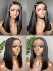 Bume 13x4 Lace Front Human Hair Wig Transparent Lace Frontal Wigs For Black Women Short Bob Wig Glueless Remy Straight Natural Wig