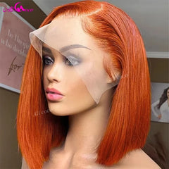 Loni 200% Density Ginger Orange Straight Bob Wig 13x4 Lace Frontal Bob Human Hair Wigs For Black Women Brazilian Remy Straight Wig